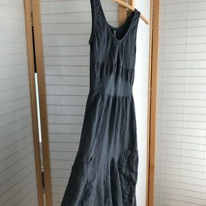 sz L Oizini grey linen lagenlook fit flare dress